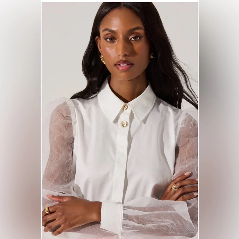 ASTR the label White Sheer Sleeve Blouse - Picture 1 of 6